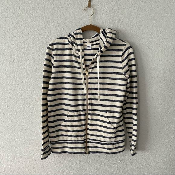 Stripe Zip Up Jacket Navy & Cream with Hood Size XS - Picture 1 of 6